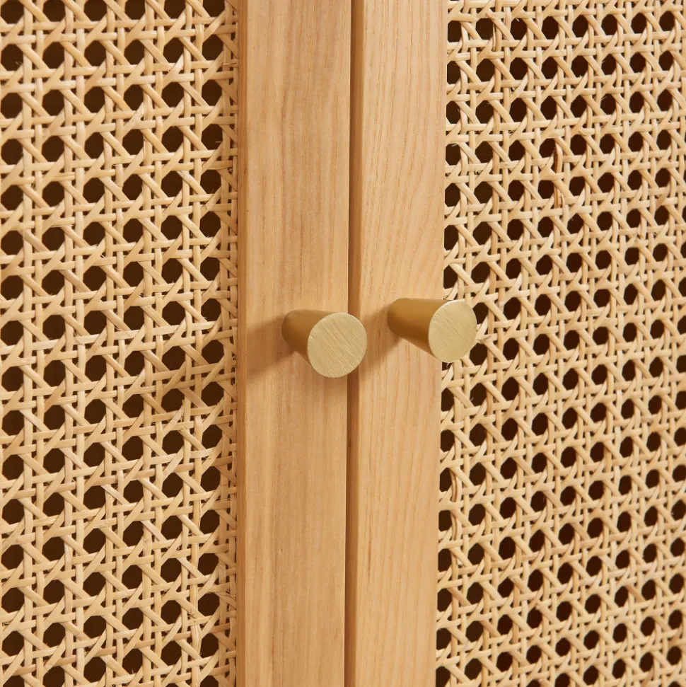 BOMBONG Armoire 2 portes en bois et cannage