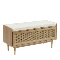 BOMBONG Banc d'entrée avec rangement chaussures en bois et cannage L100cm
