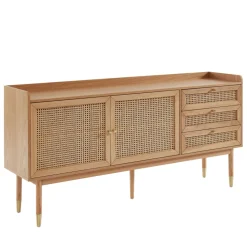 BOMBONG Buffet 2 portes 3 tiroirs en bois et cannage L180cm