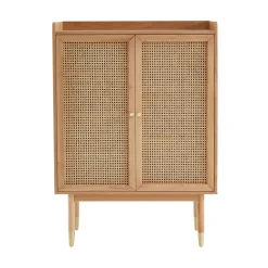 BOMBONG Buffet haut 2 portes en bois et cannage L90cm