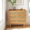 BOMBONG Commode 3 tiroirs en bois et cannage L85cm