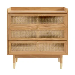 BOMBONG Commode 3 tiroirs en bois et cannage L85cm