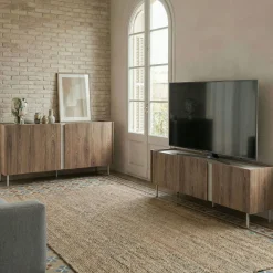 BOXY Buffet 4 portes en bois et effet travertin L180cm