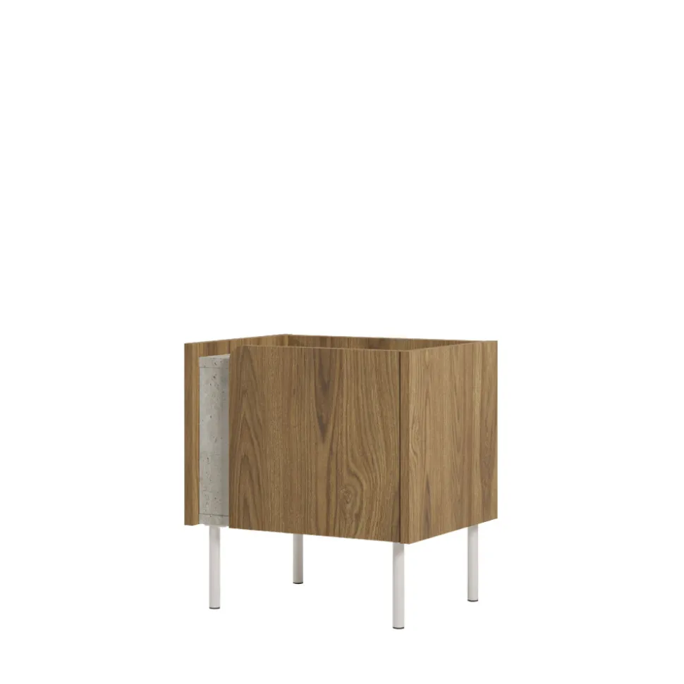 BOXY Table de chevet 1 porte en bois et effet travertin