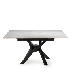 BRELYN Table à manger extensible 6 à 8 personnes en céramique et métal 90-150x150cm
