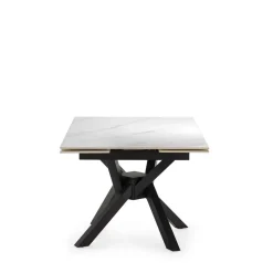BRELYN Table à manger extensible 6 à 8 personnes en céramique et métal 90-150x150cm