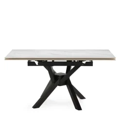 BRELYN Table à manger extensible 6 à 8 personnes en céramique et métal 90-150x150cm
