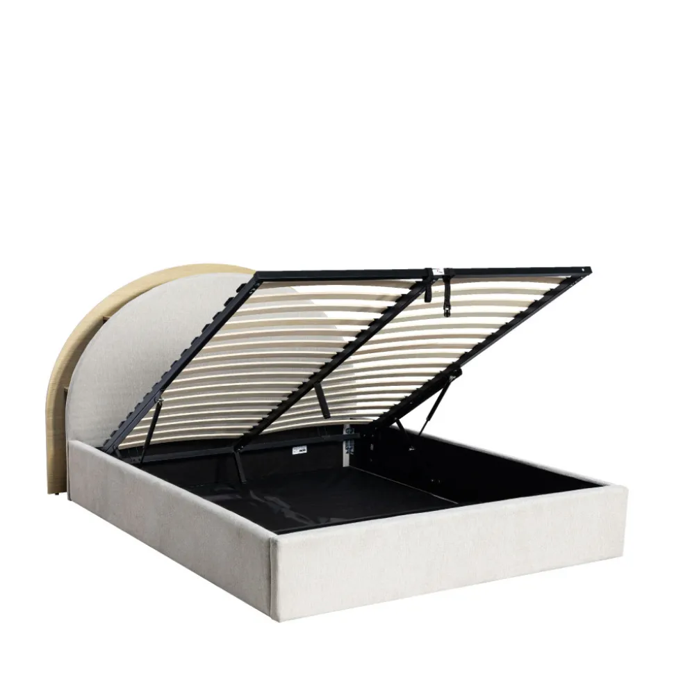 BRIE Lit coffre en tissu avec rangements intégrés 160x200cm