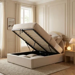 BRIE Lit coffre en tissu avec rangements intégrés 160x200cm