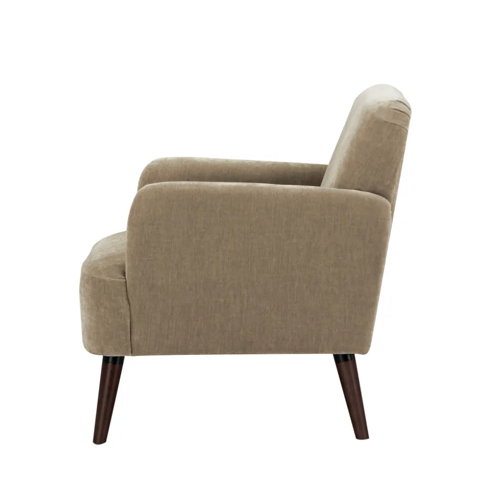 BROOKS Fauteuil rétro en tissu chenille pieds bois foncé
