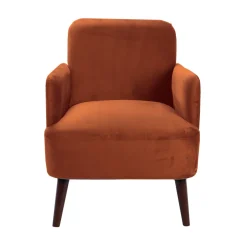 BROOKS Fauteuil rétro en velours pieds bois foncé