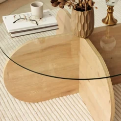 BULLY Table basse ronde en verre trempé et bois ø75cm