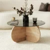 BULLY Table basse ronde en verre trempé et bois ø75cm