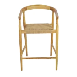 BURI Lot de 2 fauteuils de bar en teck et corde tressé H65cm