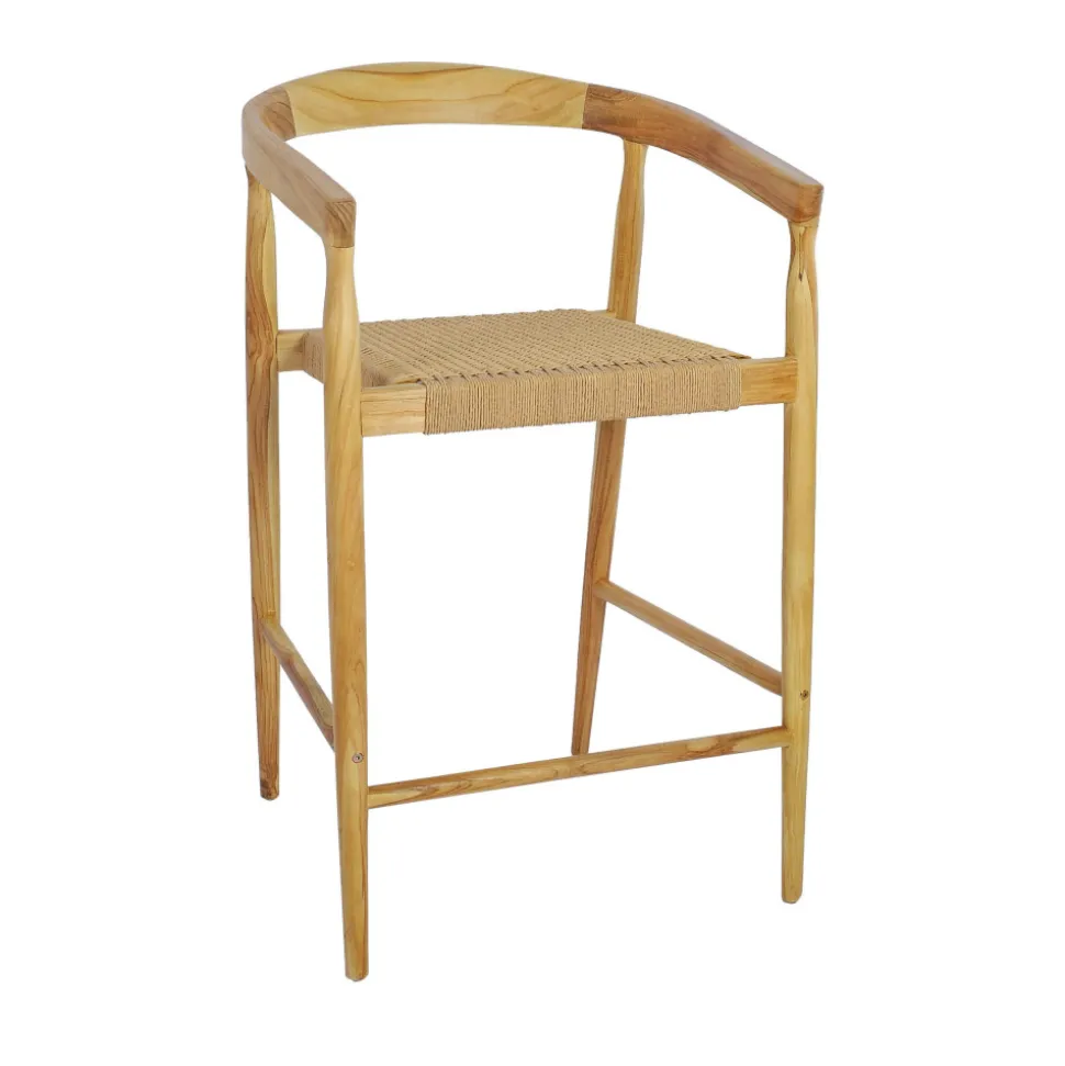 BURI Lot de 2 fauteuils de bar en teck et corde tressé H65cm