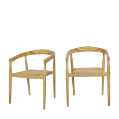 BURI Lot de 2 fauteuils de table en teck et corde tressé