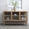 CAHIR Buffet 3 portes en verre trempé et bois L132cm