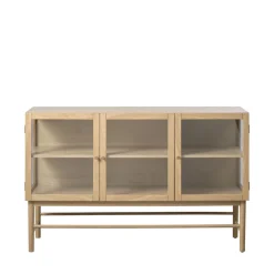 CAHIR Buffet 3 portes en verre trempé et bois L132cm