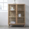 CAHIR Vitrine 2 portes en verre trempé et bois H140cm