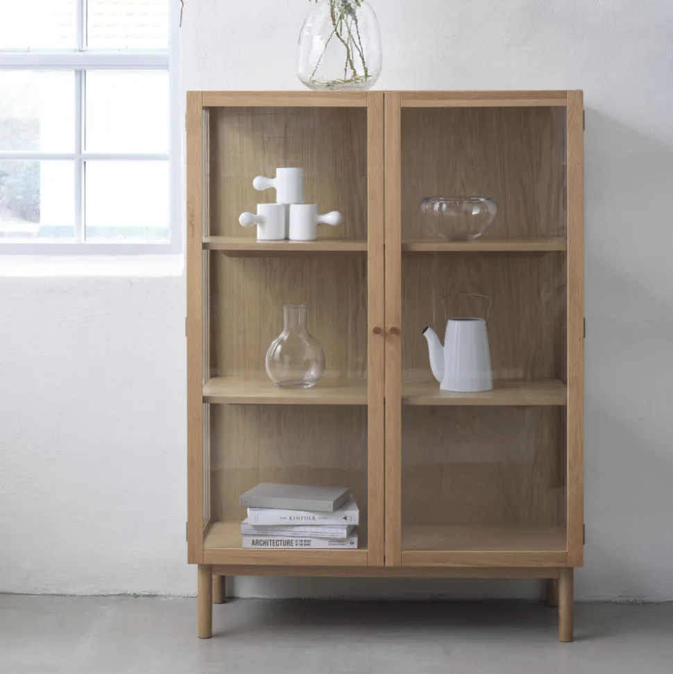 CAHIR Vitrine 2 portes en verre trempé et bois H140cm