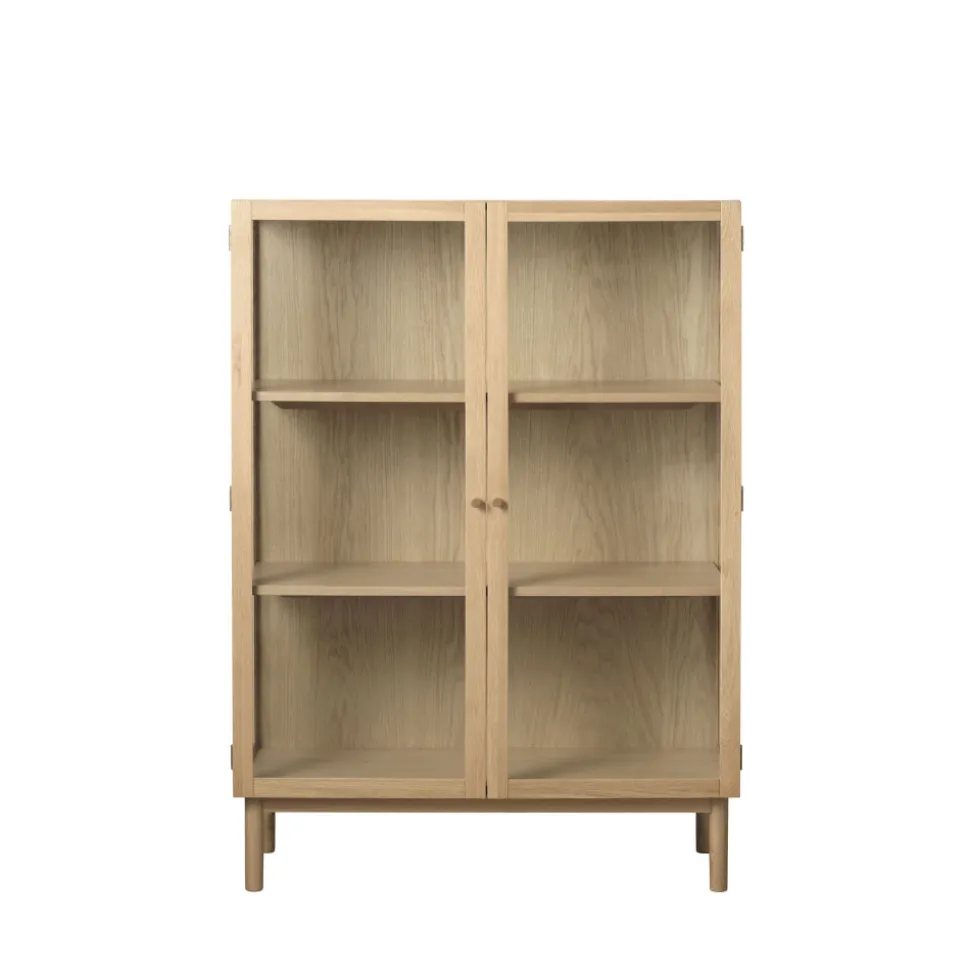 CAHIR Vitrine 2 portes en verre trempé et bois H140cm