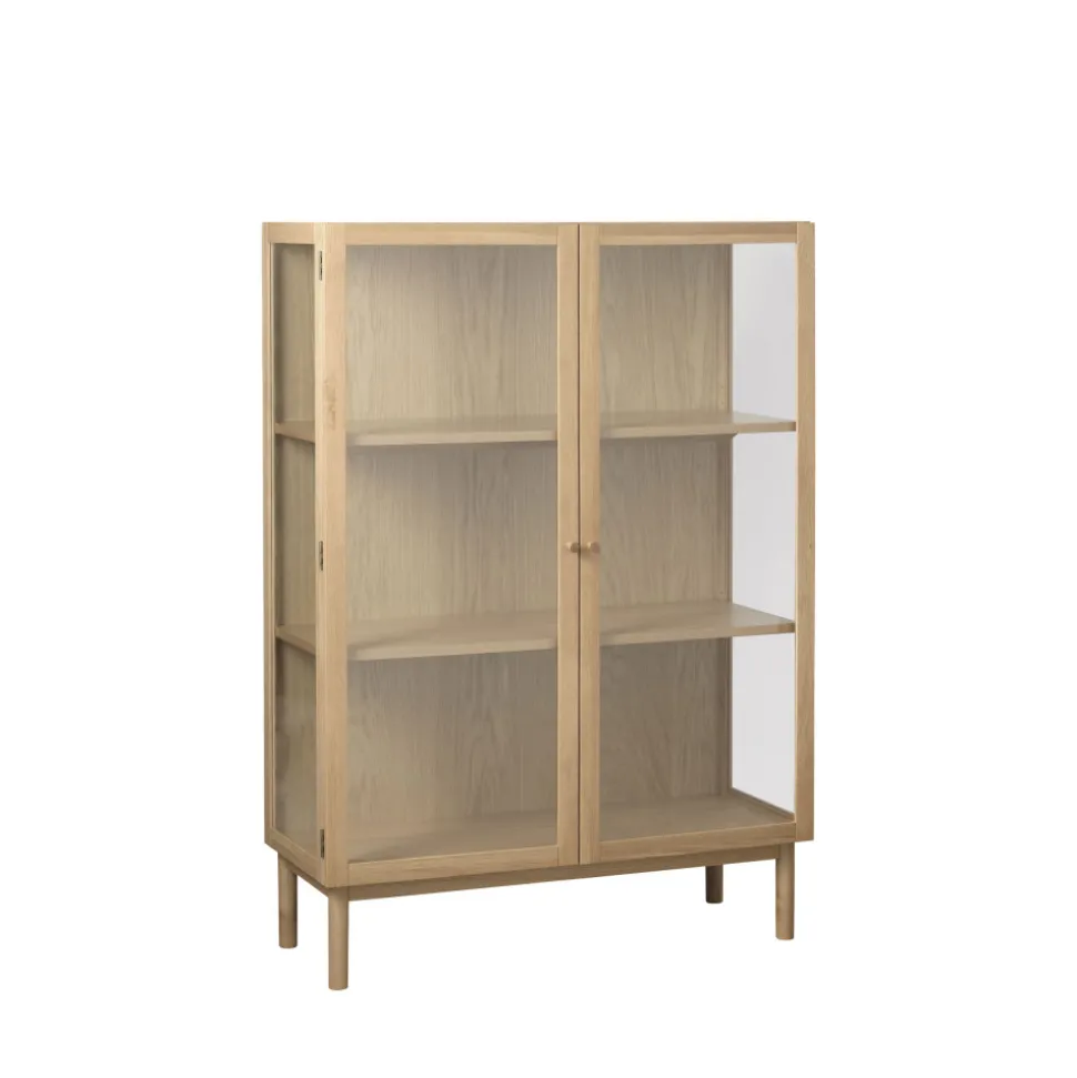 CAHIR Vitrine 2 portes en verre trempé et bois H140cm