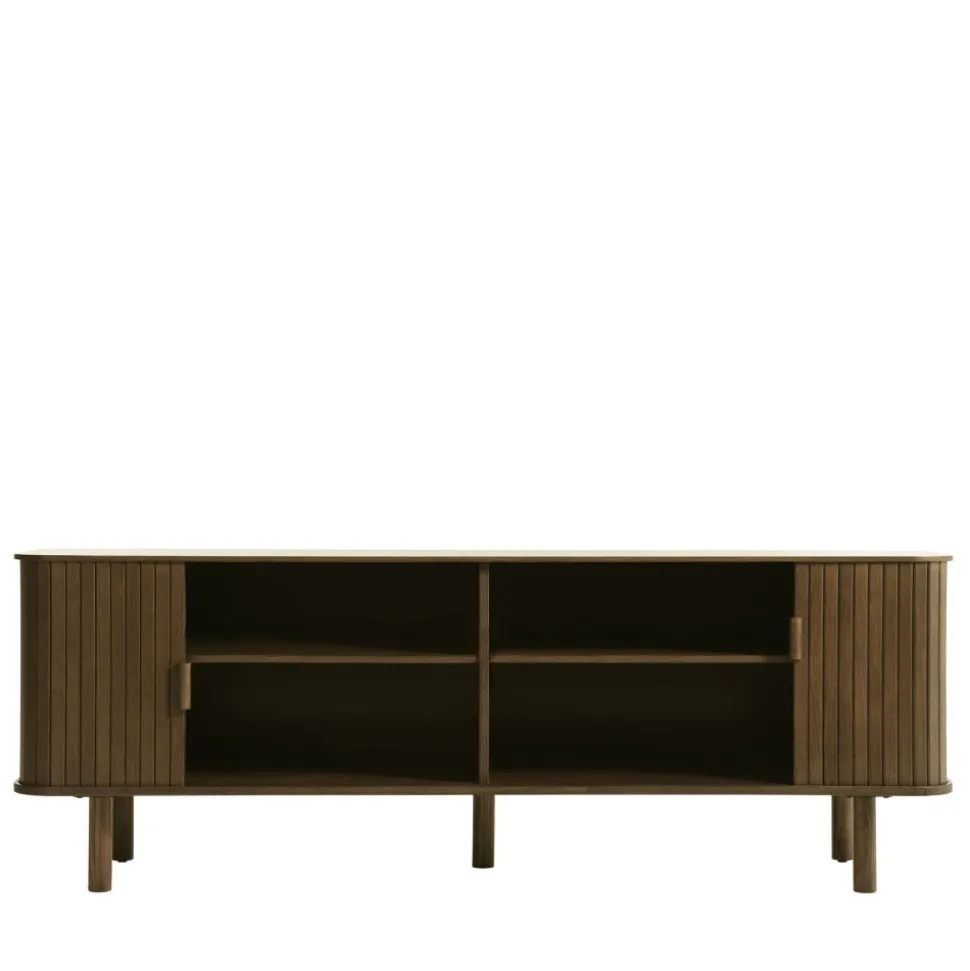 CALLAN Meuble TV aux portes coulissantes en bois strié L160cm