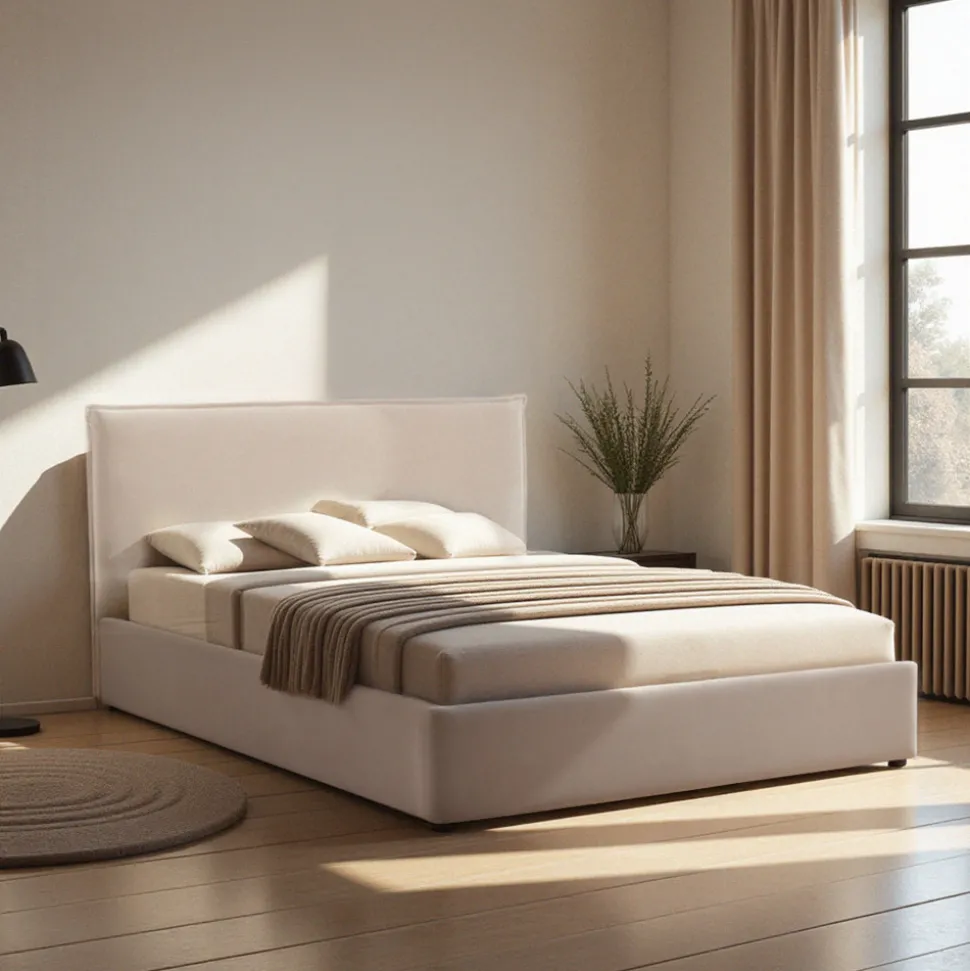 CAMA Lit coffre en velours côtelé 140x190cm