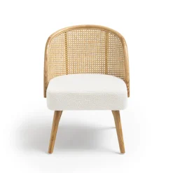 CANDICE Fauteuil en tissu bouclette et rotin