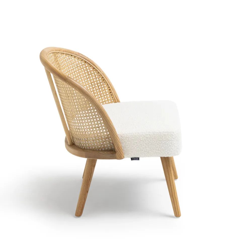 CANDICE Fauteuil en tissu bouclette et rotin