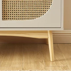 CANNO Buffet 2 portes en bois et cannage L90cm
