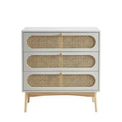 CANNO Commode 3 tiroirs en bois et cannage L80cm