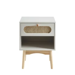 CANNO Table de chevet enfant 1 tiroir en bois et cannage