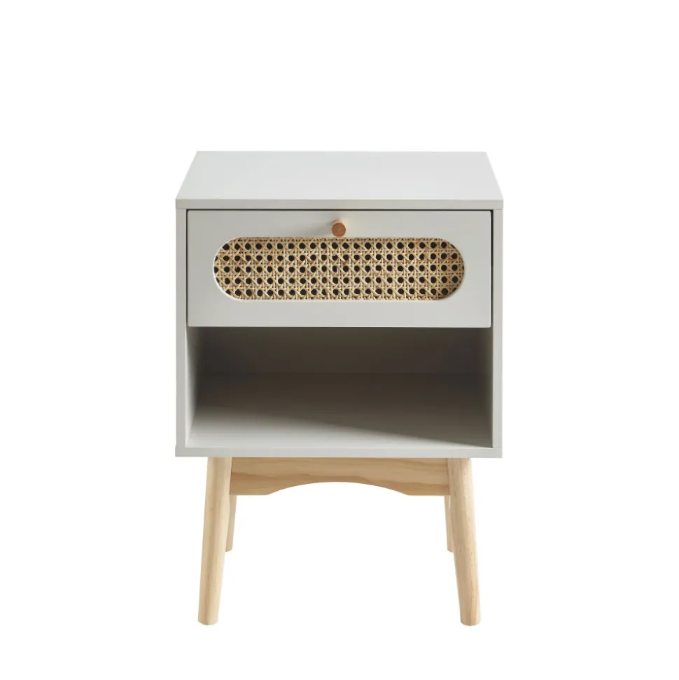 CANNO Table de chevet enfant 1 tiroir en bois et cannage
