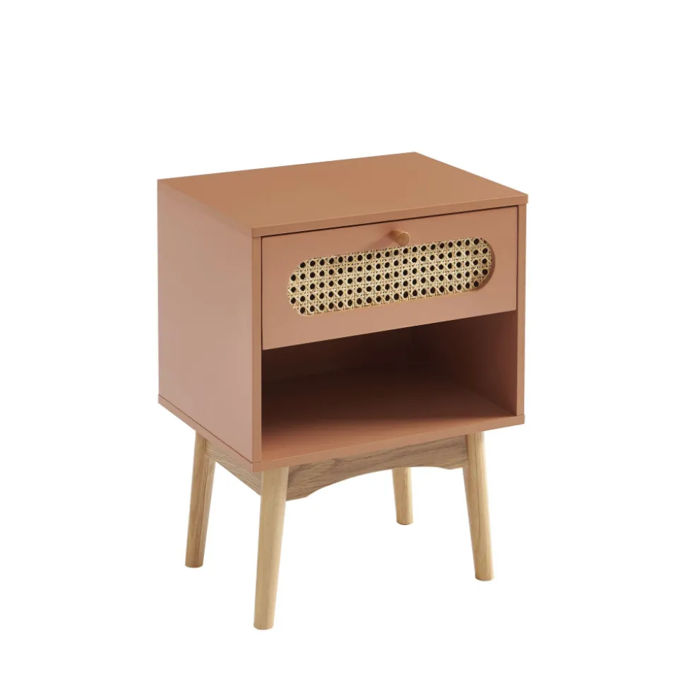 CANNO Table de chevet enfant 1 tiroir en bois et cannage