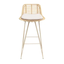 CAPURGANA Lot de 2 chaises de bar design en rotin pieds beige H67cm