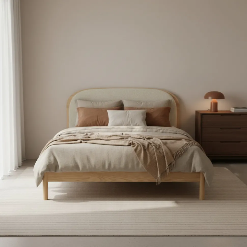 CARRIE Lit en tissu bouclette et bois 160x200cm