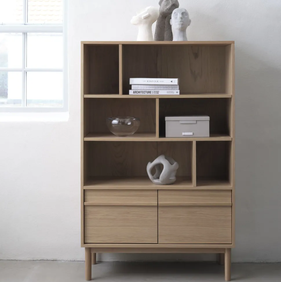 CLANE Bibliothèque 6 niches, 2 portes en bois H140cm