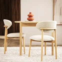 CLARA Lot de 2 chaises en tissu bouclette et bois