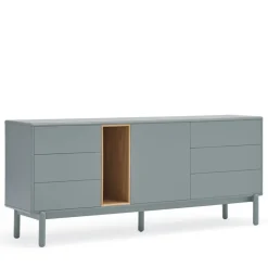 CORVO Buffet 1 porte 6 tiroirs en bois L180cm