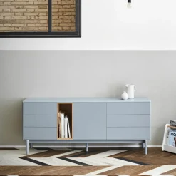 CORVO Buffet 1 porte 6 tiroirs en bois L180cm