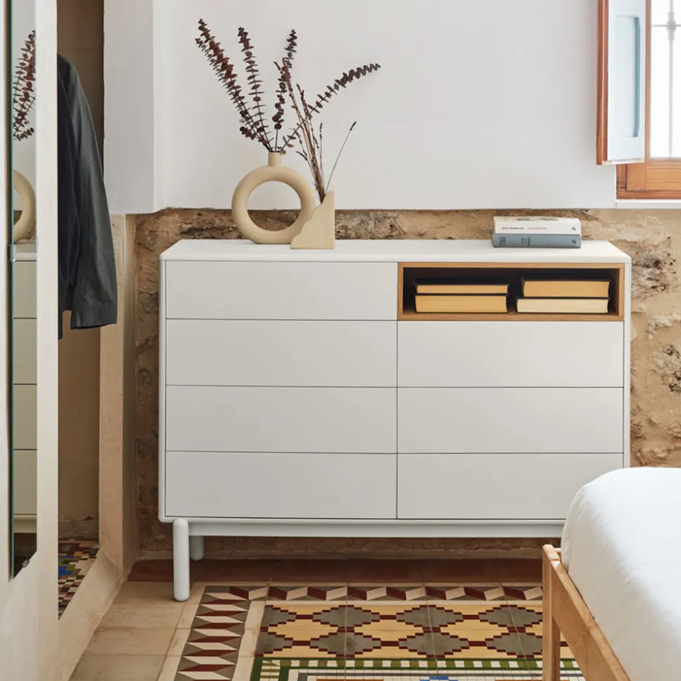 CORVO Commode 7 tiroirs 1 niche en bois L120xH90cm