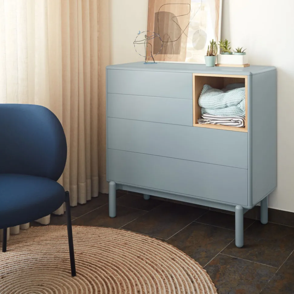 CORVO Commode 4 tiroirs 1 niche en bois L90xH90cm