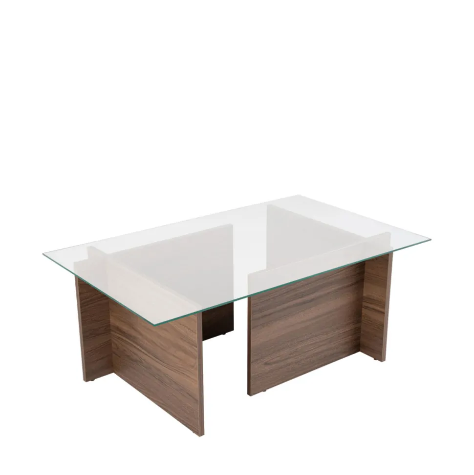 CUBIX II Table basse en verre trempé et bois