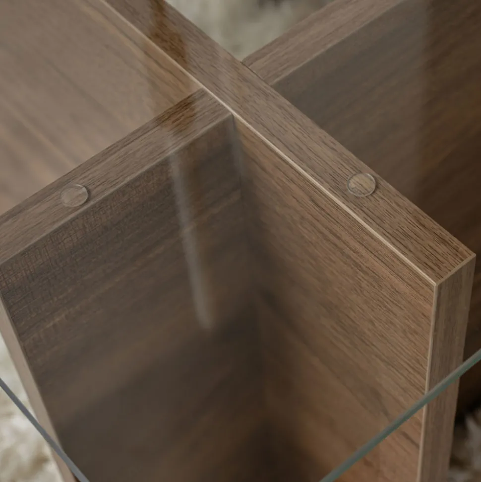 CUBIX II Table basse en verre trempé et bois