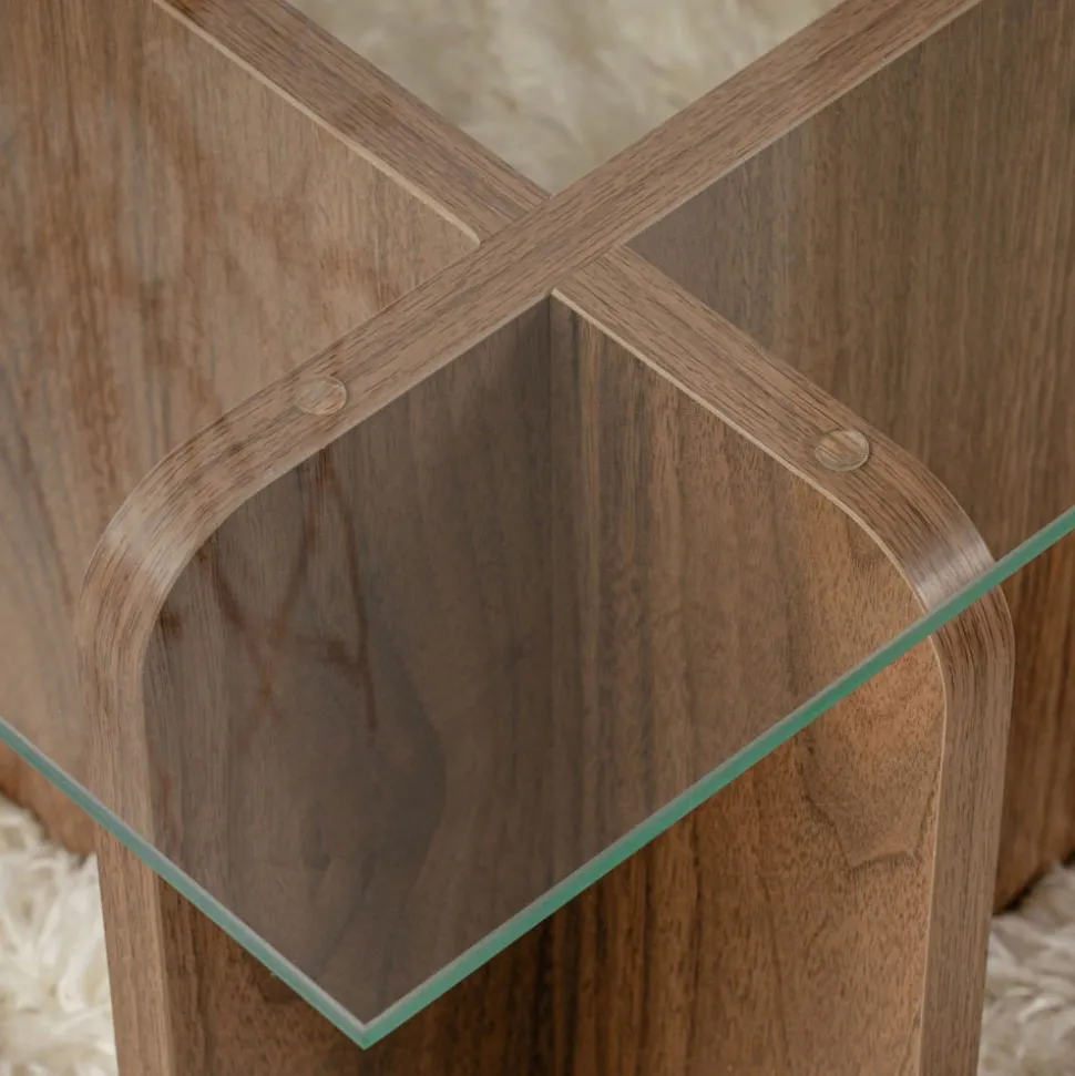 CUBIX Table basse en verre trempé et bois
