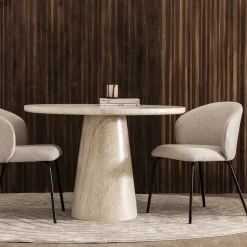 DANLI Table à manger 4 personnes ronde effet travertin