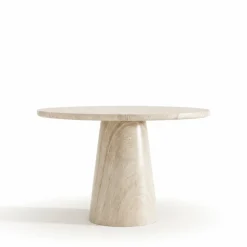 DANLI Table à manger 4 personnes ronde effet travertin