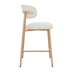 DRACO Lot de 2 chaises de bar en tissu pieds effet bois clair H65cm