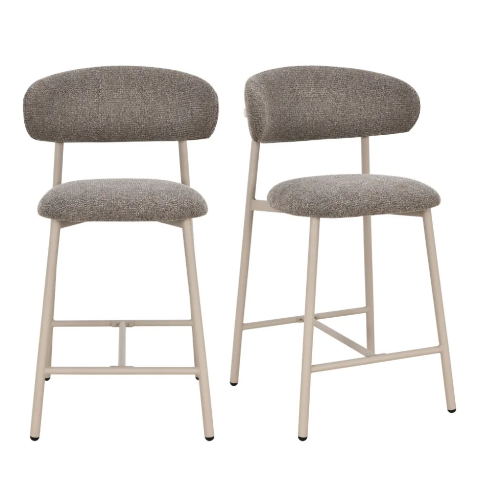 DRACO Lot de 2 chaises de bar en tissu pieds beiges H65cm